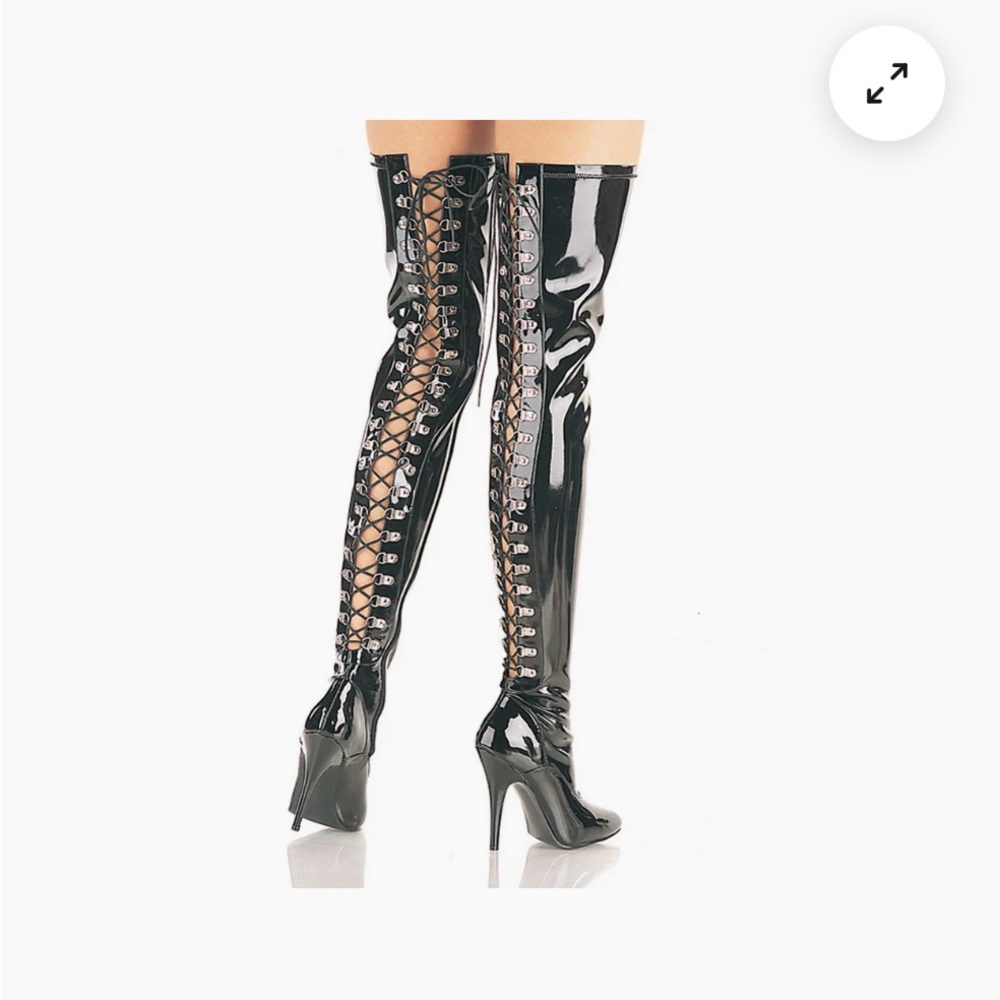 Pleaser Black Thigh-High Lace-Up Boots size 8